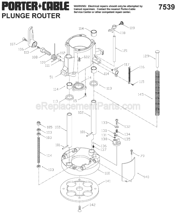 Page A Diagram and Parts List for 7539 Type 2 Porter Cable Router